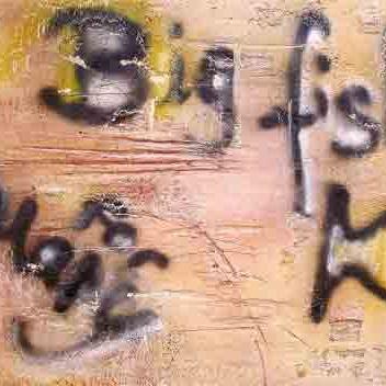 "Big-Fisch" 3/2005, 120 x 100 cm, Kalkputz und Beton, Sand, Pigmente, Sprühlack auf Leinwand