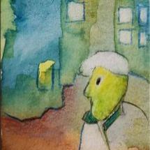 "unterwegs" 12/2025, 7,5 x 5cm, Aquarell auf Papier