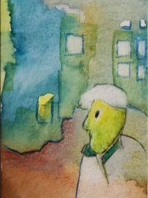 "unterwegs" 12/2025, 7,5 x 5cm, Aquarell auf Papier